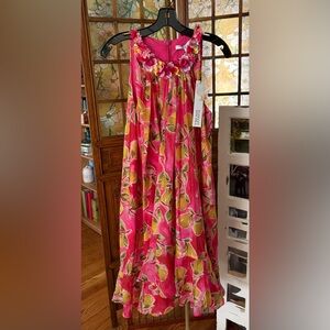 NWT Badgley Mischka Pink Fruit Print Dress Embellished Sz 4